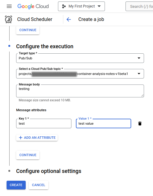 cloud scheduler pub/sub configure